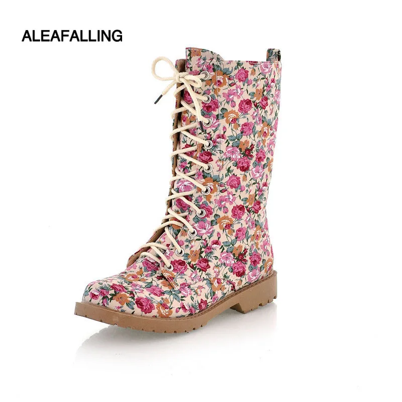 Aleafalling/женские ботинки на шнурках уличные трубы с цветами для девушек 21 см модная