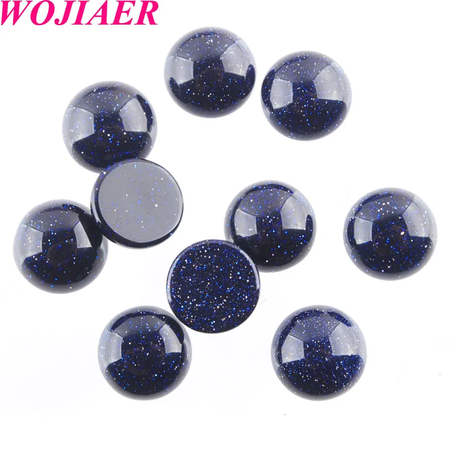 

WOJIAER 50pcs/lot Natural GemStones Blue Sand Round Beads Cabochon CAB No Drille Hole 8x4mm Bead For Jewelri Make U8193