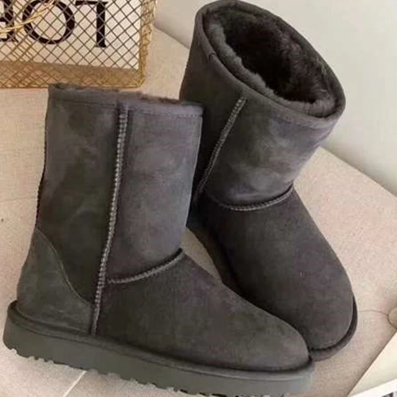 Зимние Удобные однотонные ботильоны на плоской подошве без застежки с круглым