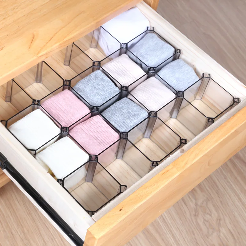 

6Pcs Drawer Compartment Plastic Honeycomb Drawer Sorting Partition Freely Combined Underwear Socks Storage Box Household Gadgets