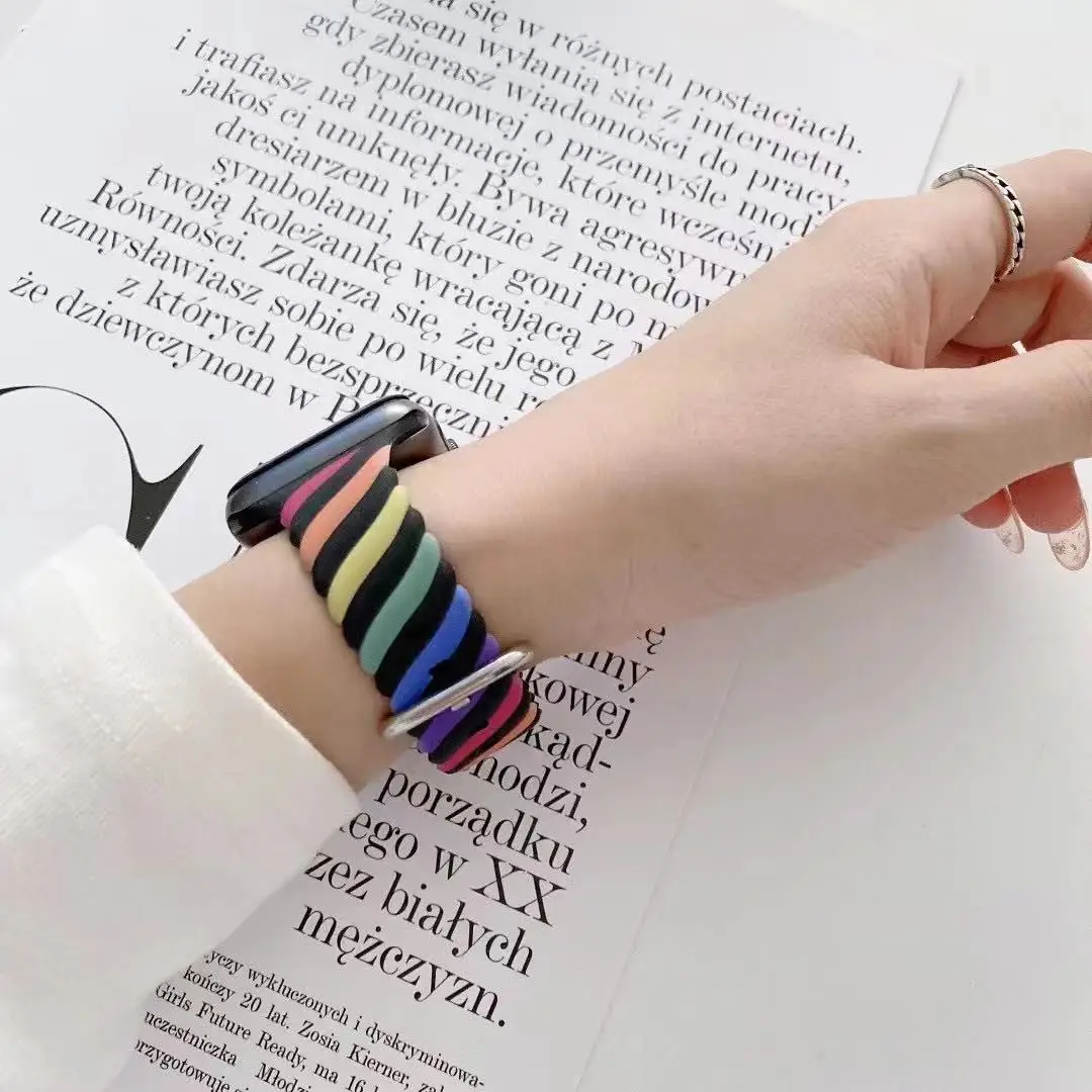 

Ремешок силиконовый для Apple Watch 38 мм 42 мм 40 мм 44 мм, креативный Радужный Браслет для iWatch series 6 SE 5 4 3, модный браслет