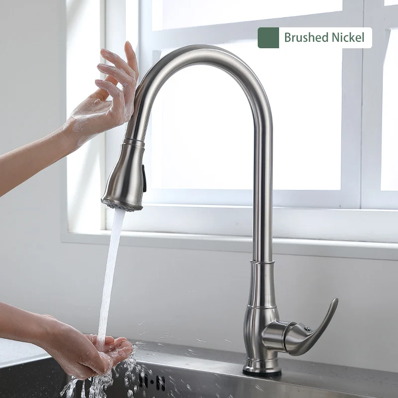 Brushed Nickel FLG сенсор Кухонные смесители Черный сенсорный индуктивный чувствительный смесители Смеситель для воды кран Одной ручкой Thtree Выход воды Режимы - Цвет: Brushed Nickel