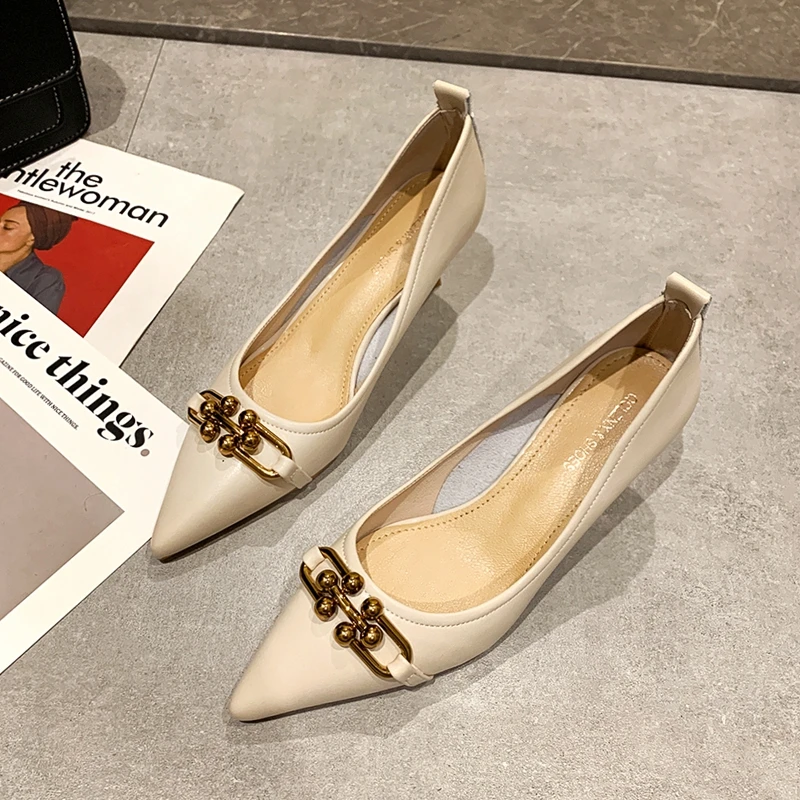 

DLEK Pointed Toe Pumps High Heel Women Shoes Spring Summer Party Wedding Shoes Slip-On Rubber Non-slip PU Leather Shoes