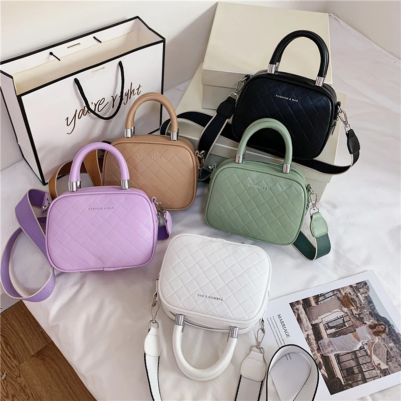 Высококачественные однотонные сумки через плечо из искусственной кожи для