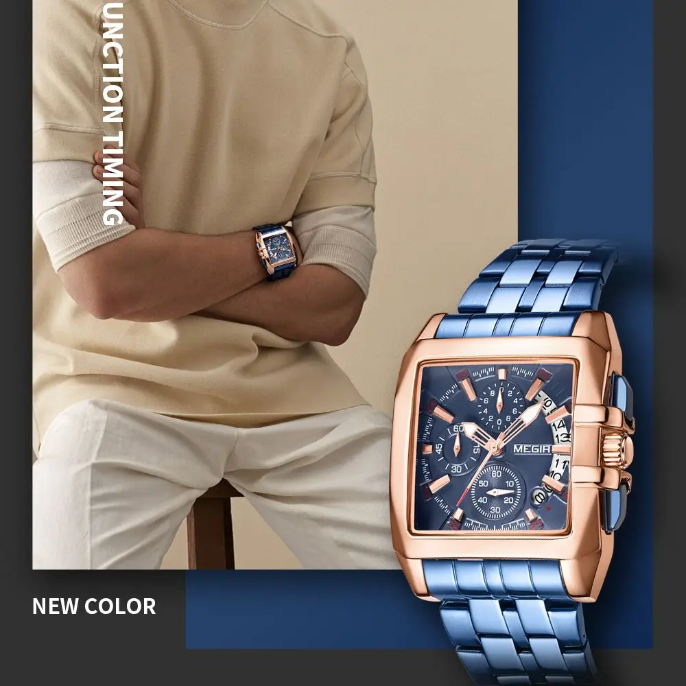Часы Megir Мужские кварцевые с хронографом роскошные деловые водонепроницаемые
