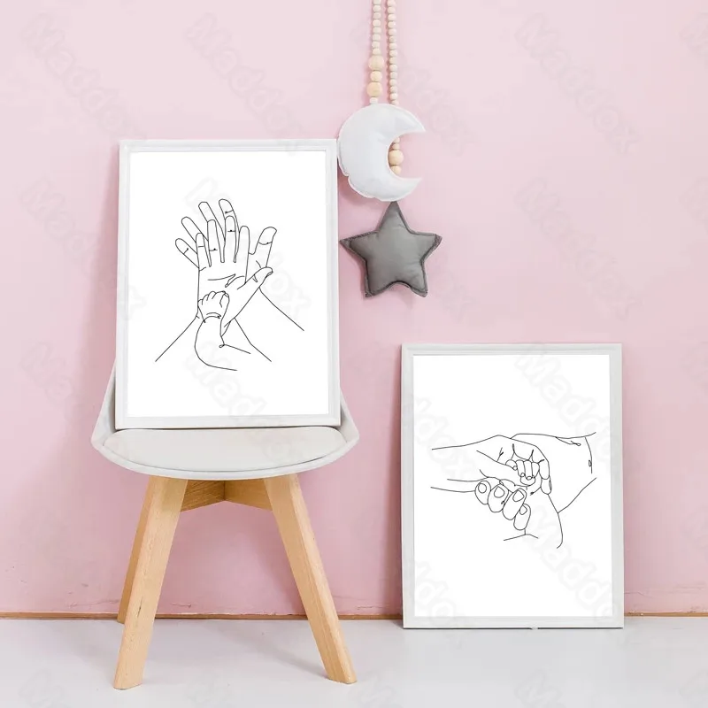 

Still Life Pattern Modern Family of Three Holding Hands Palm Line Sketch Warm Family Living Room Bedroom Hanging Painting