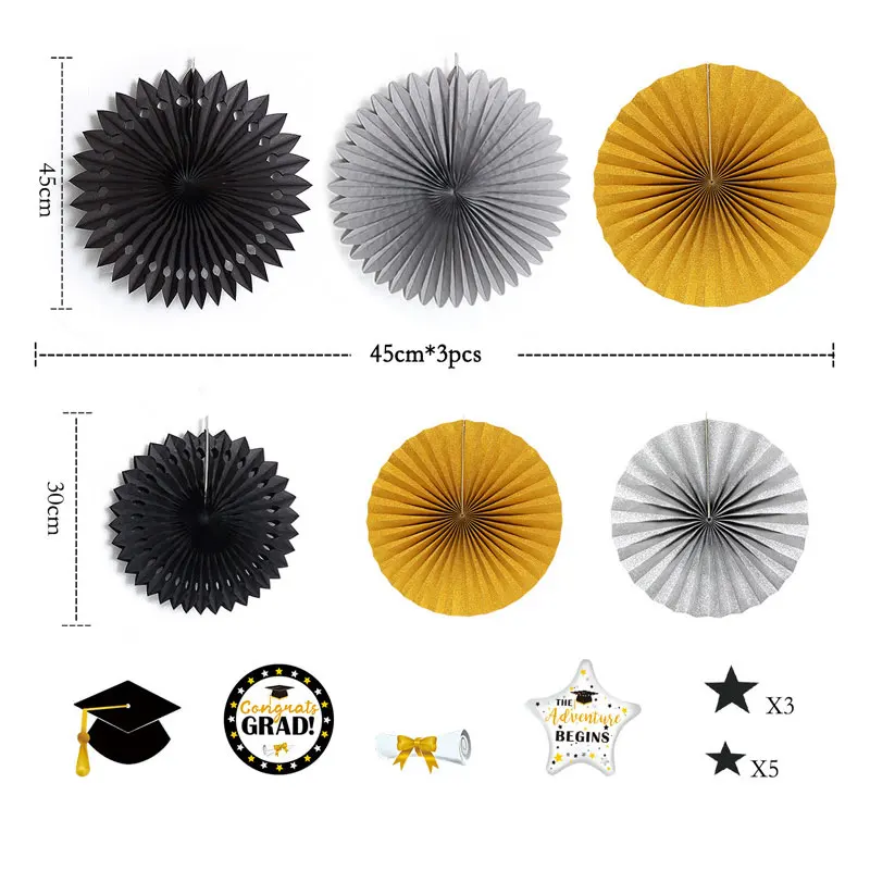 

Party Graduation Decoration Photobooth Props Black Gold Cut-out Paper Fans Party Backdrops Grad Graduation Class Of 2020