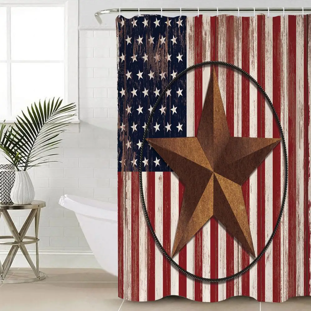 Американский флаг примитивная звезда шаблон занавеска для душа