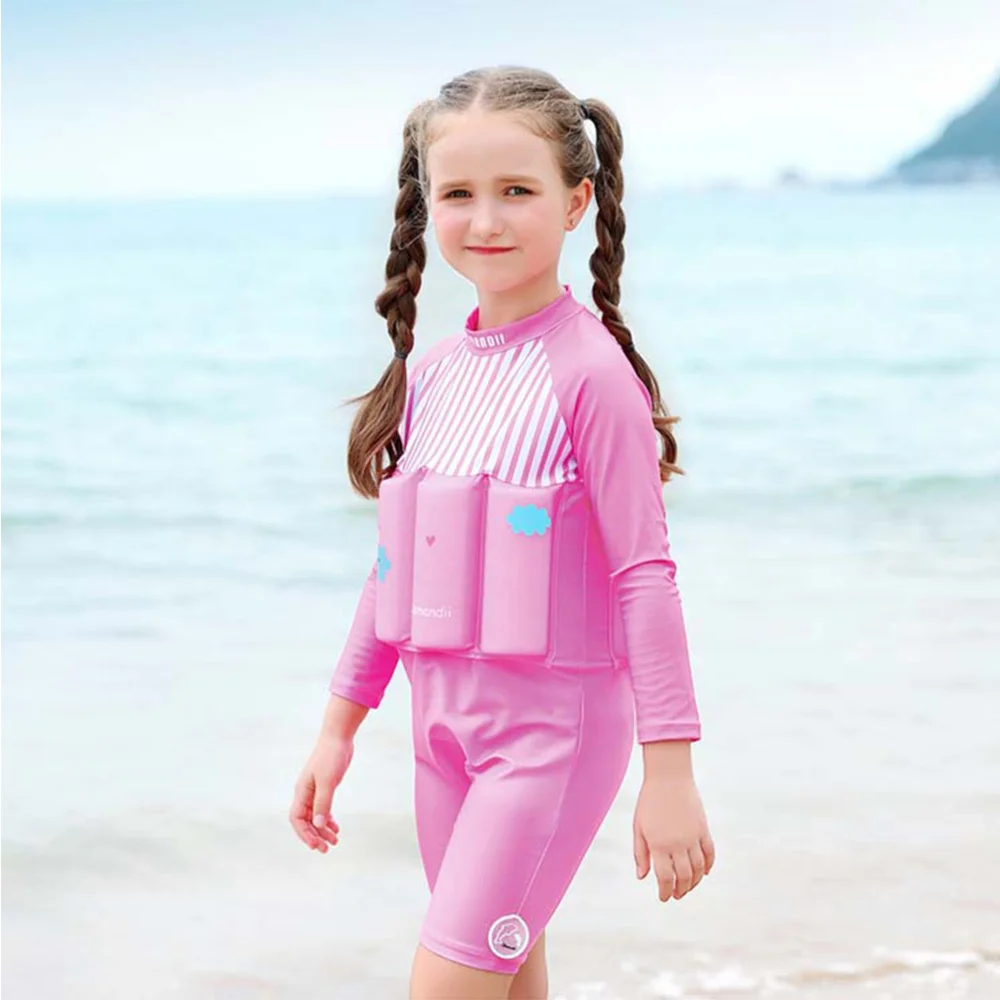 1pc Children Buoyant Swimsuits One-piece Swimsuit Sun Protection Swimming Clothes Swimwear Float for Kids Learn Swimmin | Спорт и