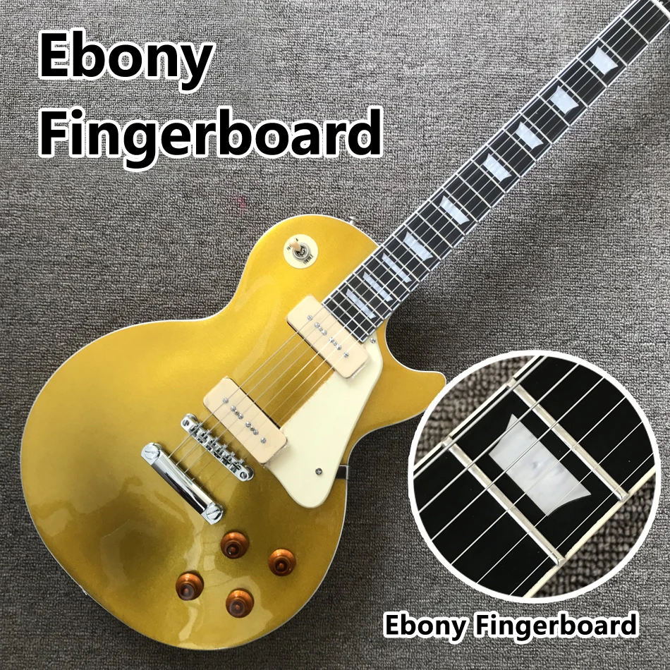 

Ebony fingerboard electric guitar, Gold Top black back, Two P90 pickups, Solid mahogany body electric guitar, Free shipping