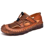 Летние сетчатые мужские сандалии, дышащая повседневная обувь из натуральной кожи ручной работы, уличные мужские тапочки, мужские пляжные сандалии, телефон 38-46