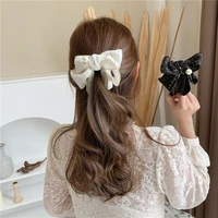 plaid big bow hairpins pearl bowknot banana hair clip pins hairgrips hair accessories sweet fabric korean spring for women adult