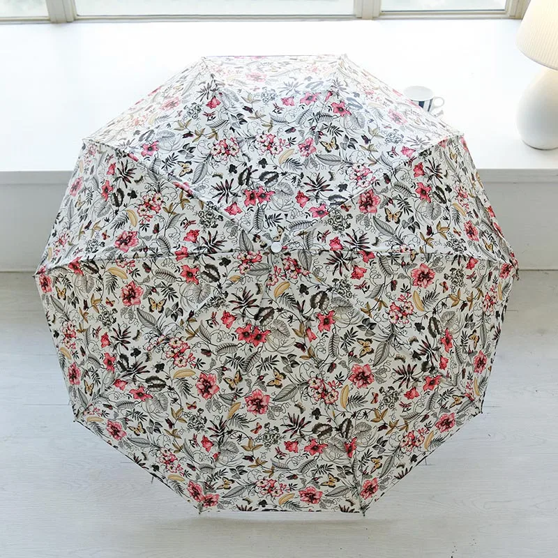 

Складной зонт с цветочным принтом и защитой от ветра
