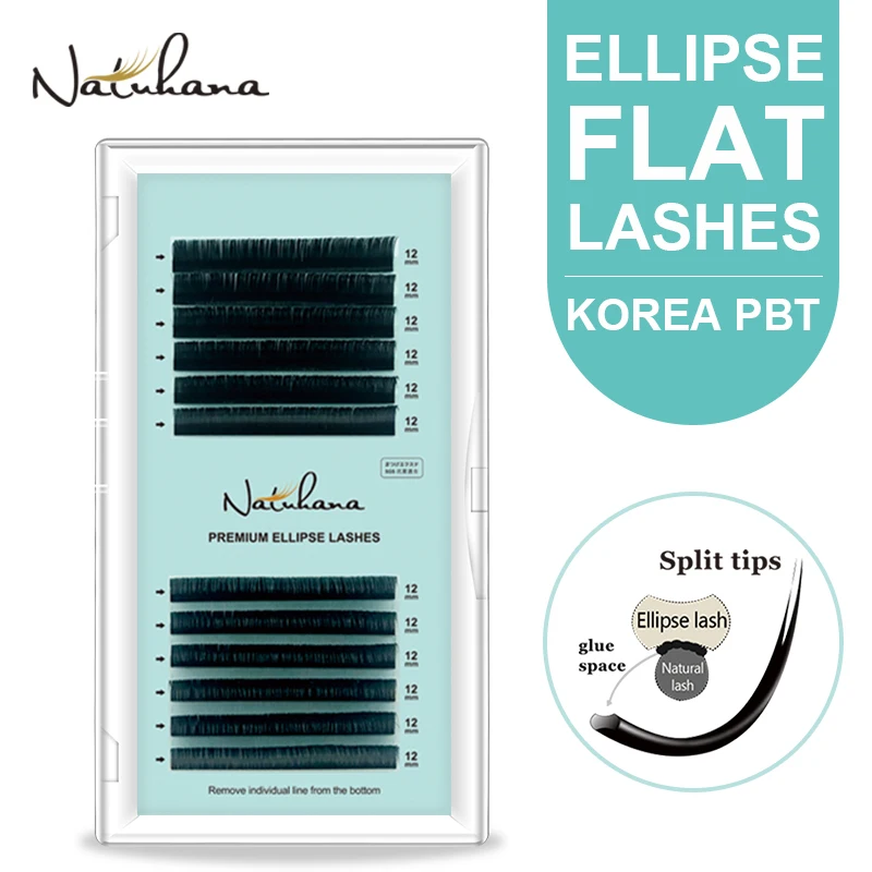 NATUHANA  Mink Lashes Korea PBT Ellipse Flat Eyelash Extension Split Tips Cilio Softer False Eyelashes Matte Double Tips Makeup