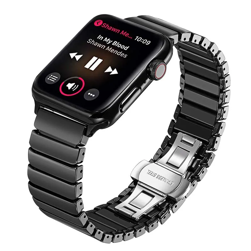 Black Керамический ремешок для часов iWatch Apple Watch 44 мм 42 мм 40 мм 38 мм серия 5 4 3 2 1 для женщин и мужчин ремешок с застежкой Butterlfy - Цвет ремешка: Black
