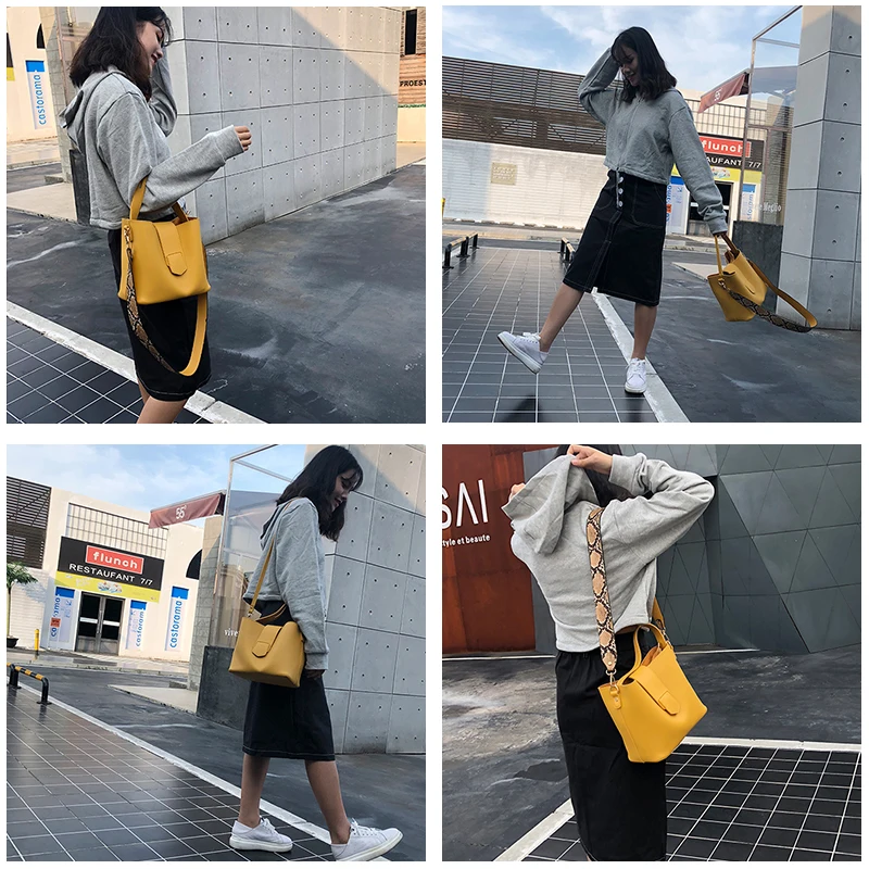 

SWDF Women Bag Shoulder Bag Cross Body Handbag Snake Wide Shoulder Strap Large Capacity New Pu Soft Leather Designer Two Pockets