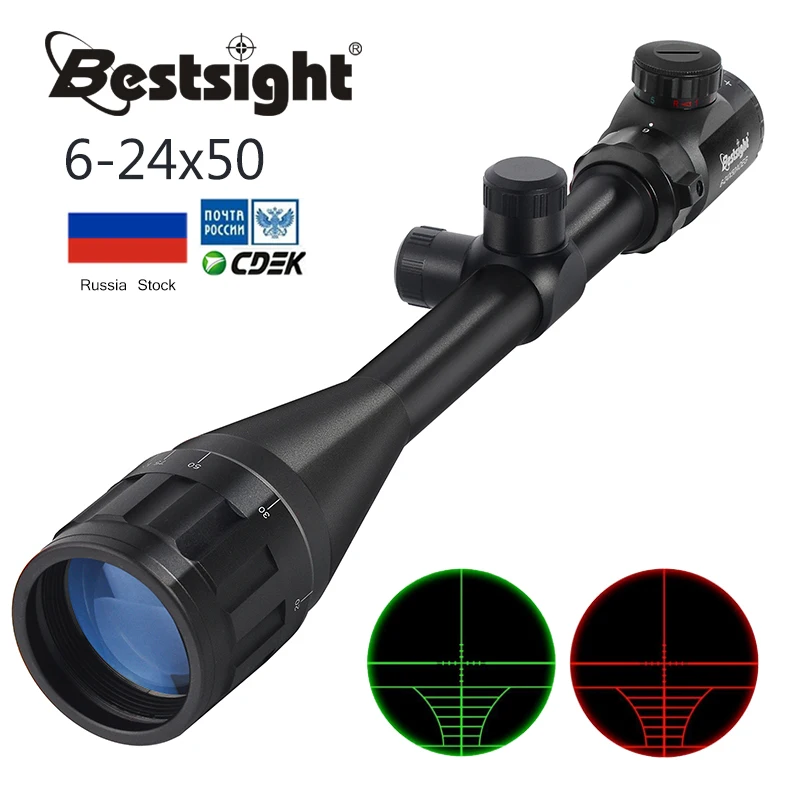 Бу 6-24X50 AOE Riflescope Регулируемый зеленый красный точечный охотничий свет тактический прицел Сетка оптический прицел