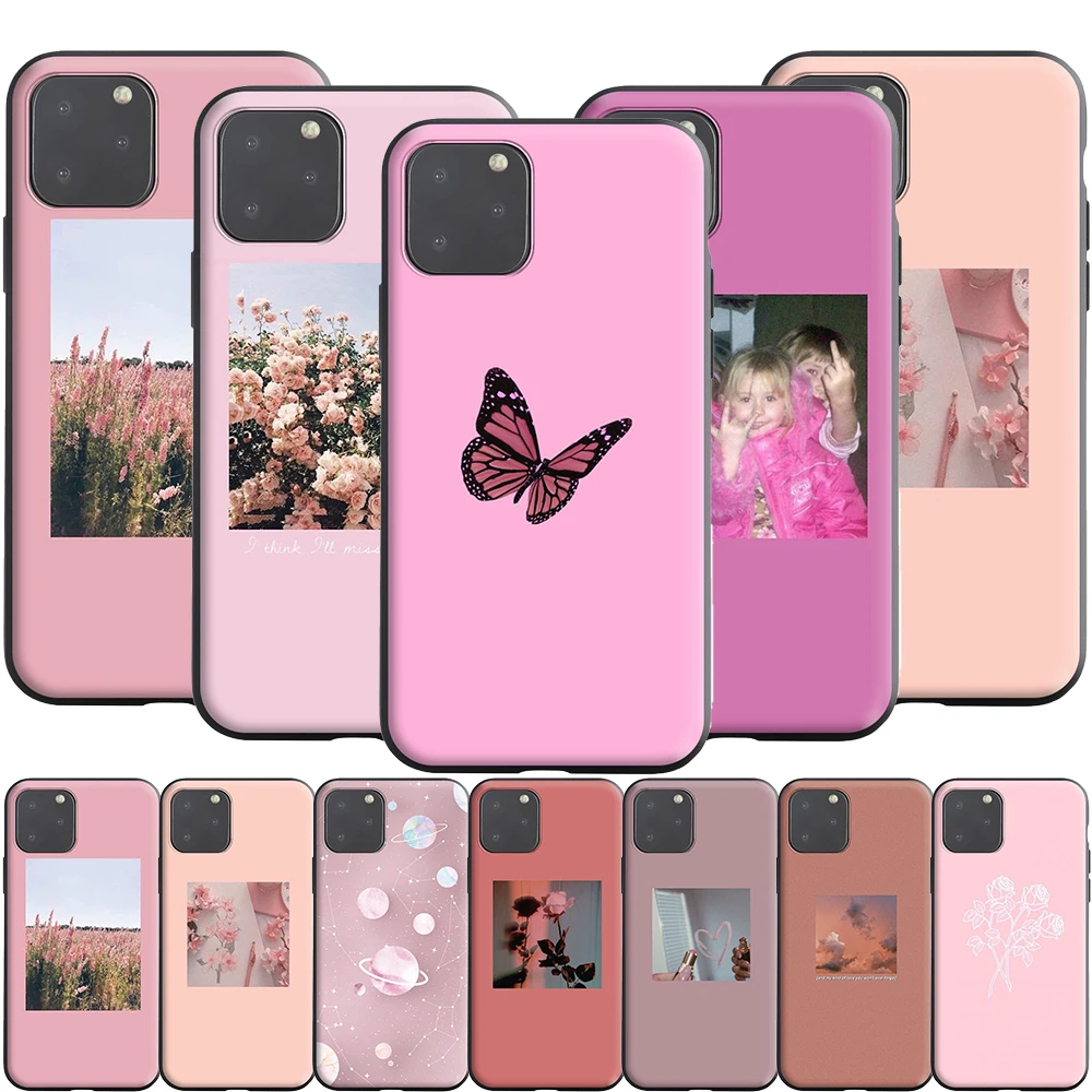 Розовый эстетичный силиконовый чехол для Apple iPhone 13 12 Mini 11 Pro XS X XR Max 8 7 6S 6 Plus SE