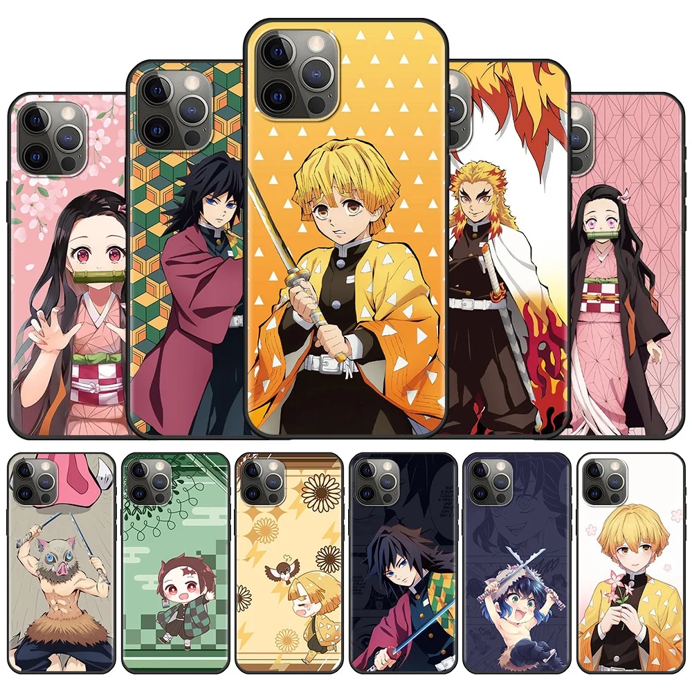 

iPhone Case for 13 11 7 12 Pro Max XR X 7 8 Plus 6 6S 12Mini 5 5S SE Soft Silicone Phone Cover Bumper Anime Demon Slayer
