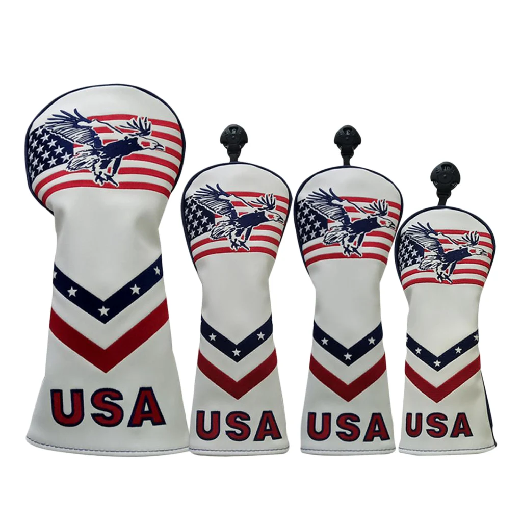 

4Pcs USA Golf Driver Headcover 460CC Fairway Wood Headcovers Rescue Club Headcover Golf Wood Club Head Covers With No. Tag