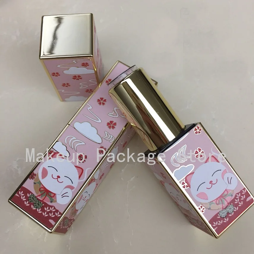 

12.1mm 10/20/30pcs Empty Red/Pink Lucky Cat 3D Square Magnetic Buckle Lipstick Tube Cosmetic Refillable Container Lipstick Shell