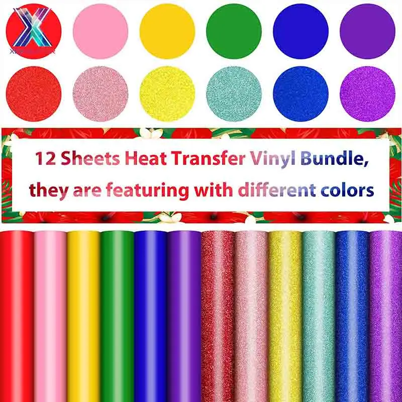 

XFX HTV 12 Sheets HTV 12 X 10 Inc Glitter Iron on Vinyl PU Heat Transfer Vinyl Bundle for Shirts Hats Heat Transfer Viny HTV DIY