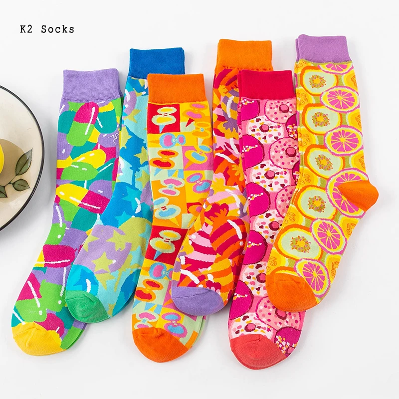 

New Kiwi Orange Western style Men and Women Socks Cotton Harajuku Trend Soft Yellow Fruit Capsule Fashion Funny Girls Sockings