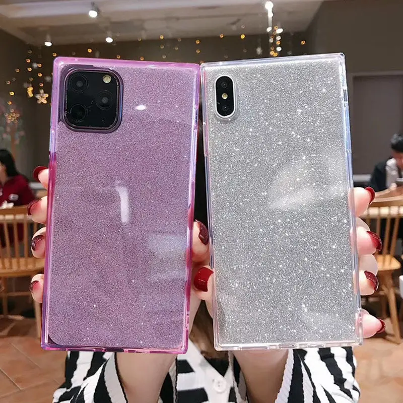 Блестящий квадратный однотонный чехол для телефона iPhone 11 Pro Max XR XS X 8 7 6 6S Plus