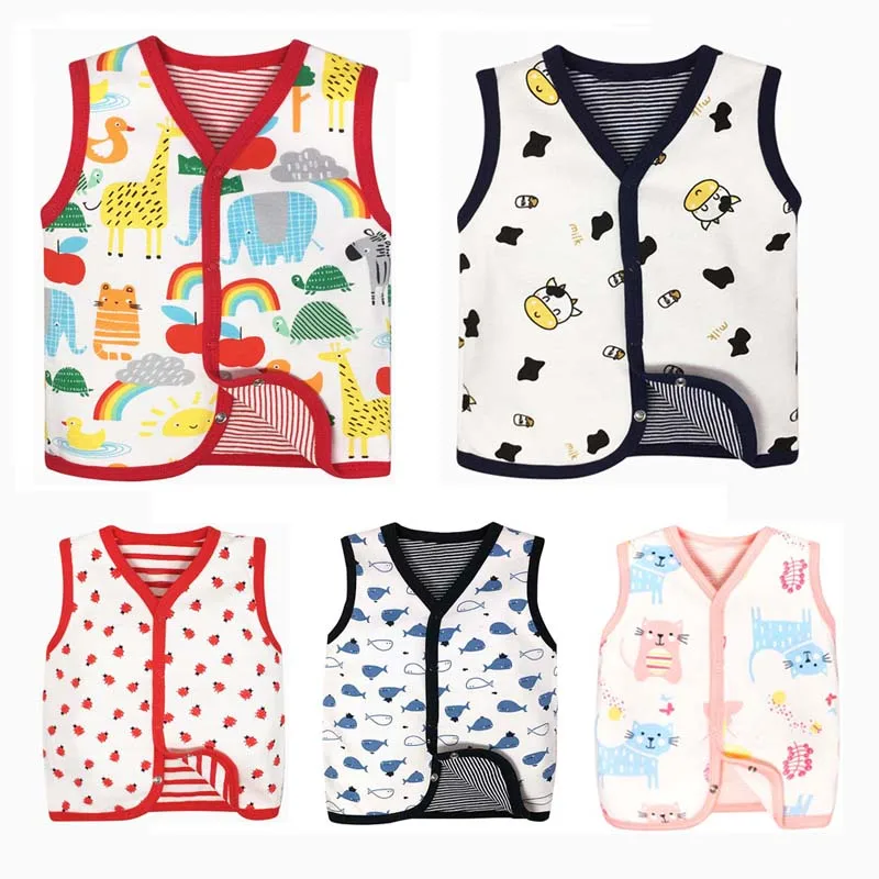 

Unisex Baby Cotton Vest Bebe Double V-Neck Jacket Cartoon Cat Whale Flamingo Animal Vests for Toddler Boy Girl Waistcoat Clothes