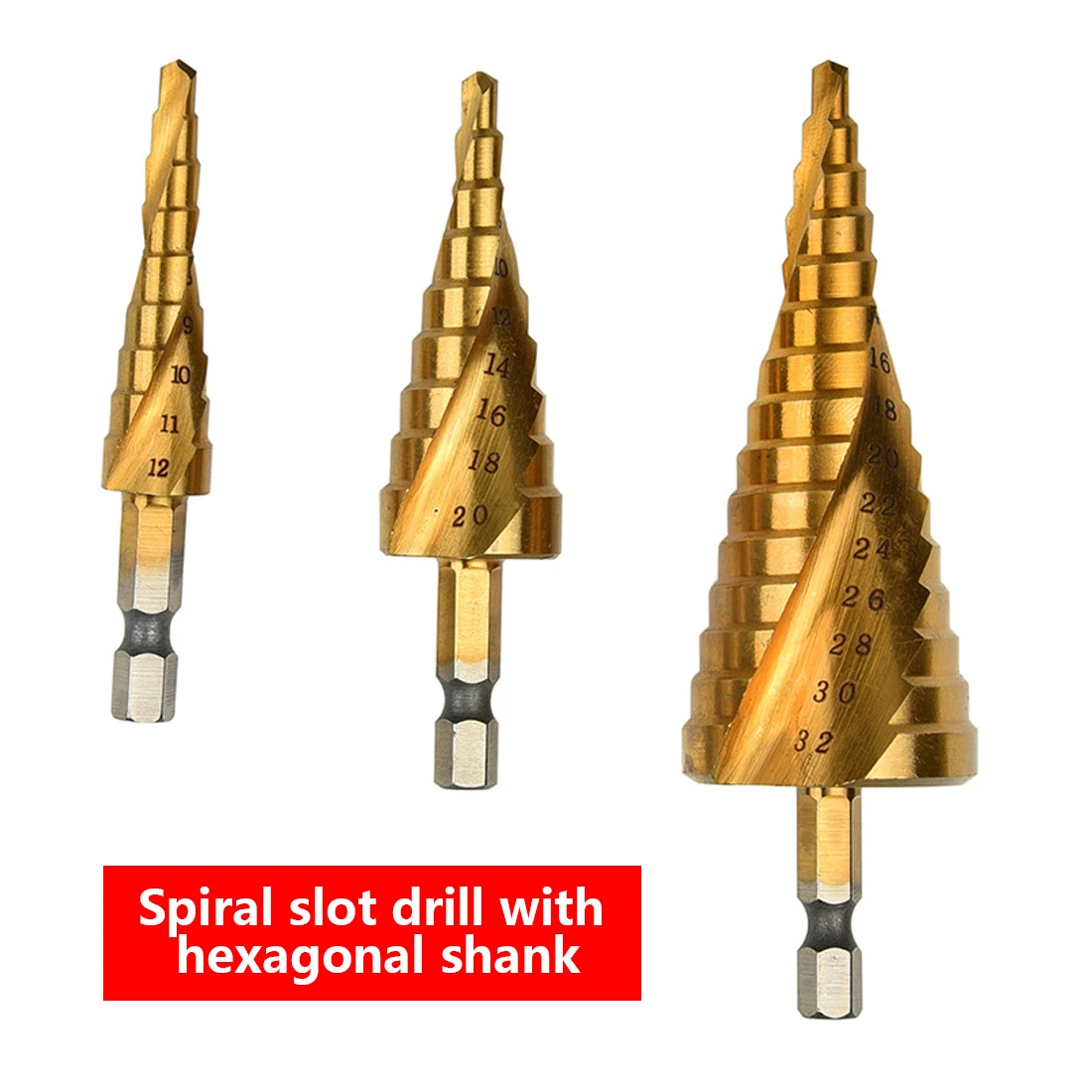 

Titanium Hex Shank Step Drill Bit 3-13/3-12/4-20/4-32 mm Step Cone Cutting Tools Steel Woodworking Metal Drilling Set