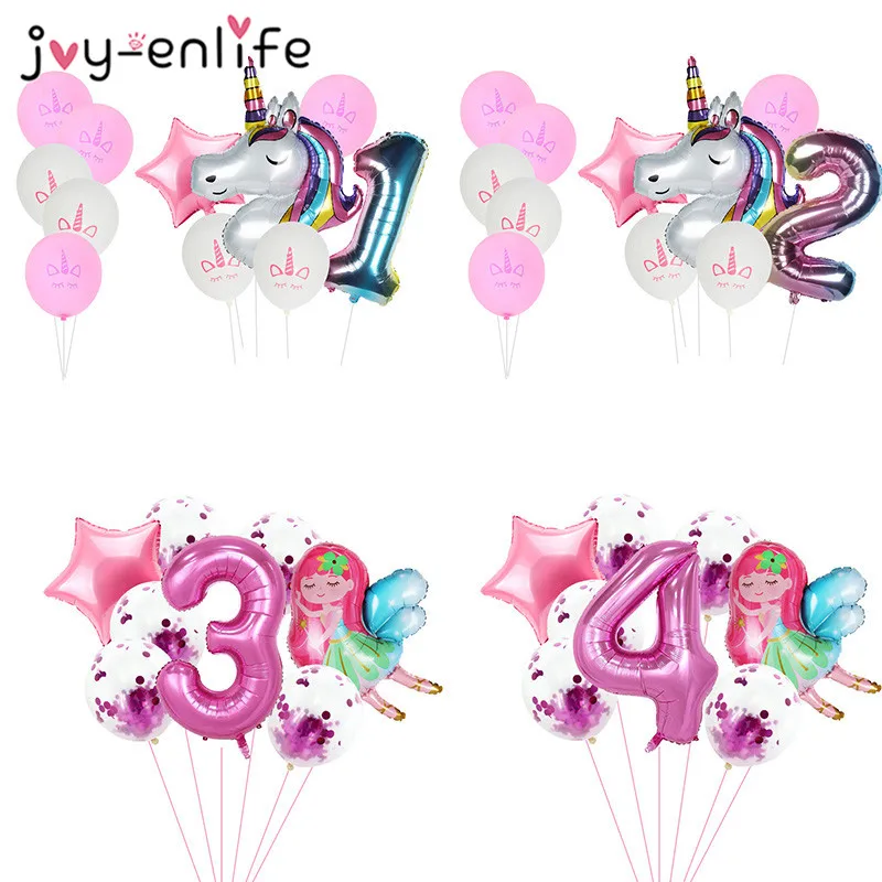 

11pcs Rainbow Unicorn Balloons Little fairy Balloon Baby Shower Girl 1 2 3 4 5st Number ballon Birthday Party Decoration globos