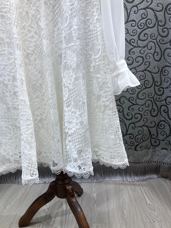 

Lace Top Quality Dress 2021 Spring Summer Designer Clothing Women Sexy Tulle Mesh Patchwork Ruffle Sexy White Orange Dress XL