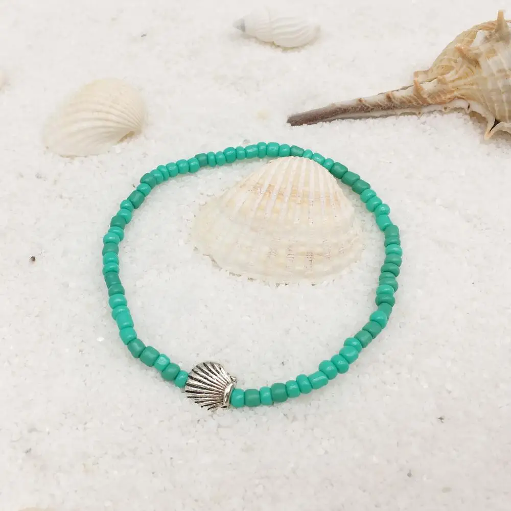 Металлический браслет для женщин и девочек 77 зеленых бусин черепаха ракушка