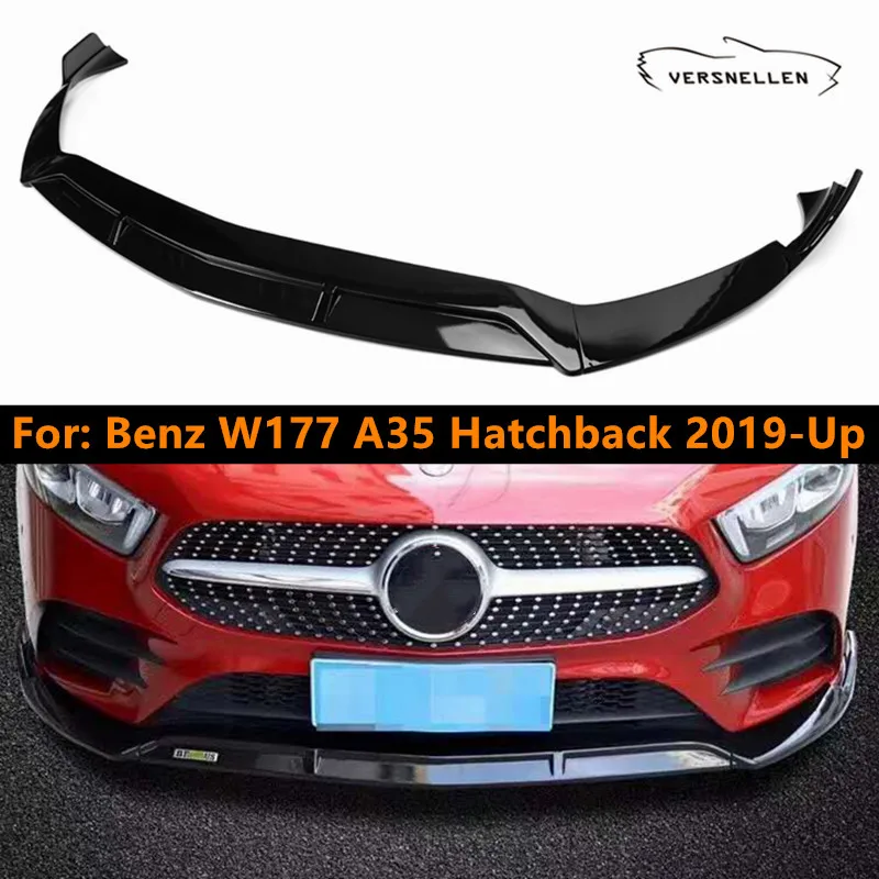 

3pcs Glossy Black Front Skirt Splitter for Mercedes Benz A Class W177 A35 Hatchback 2019 2020 Front Bumper Lip Cover Body Kit