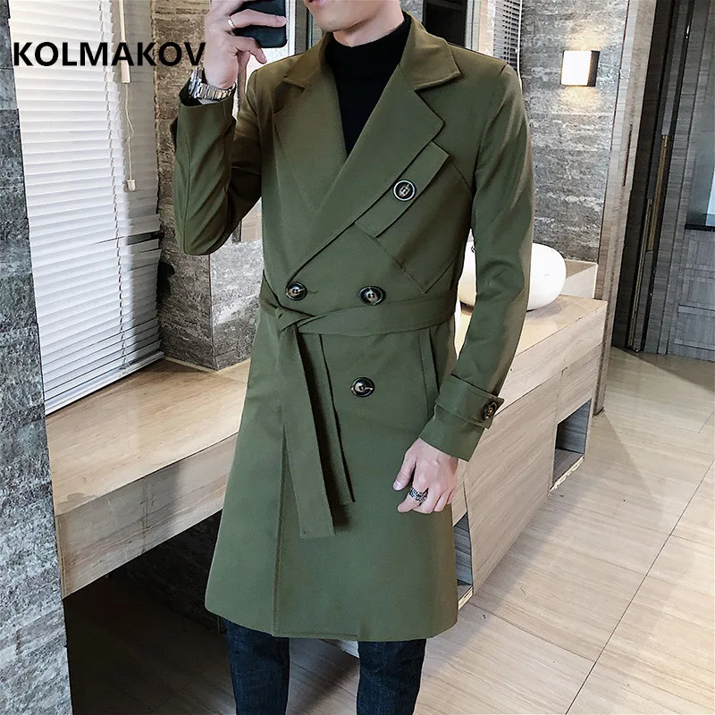 

KOLMAKOV 2019 Новый стиль Мужская деловая куртка высокого качества мужской Тренч приталенная ветровка мужская повседневная куртка F802