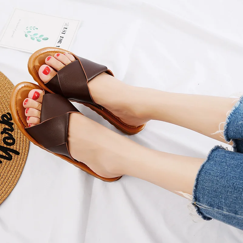 Сланцы с бантом женские пляжные сандалии без застежки плоская подошва Летние