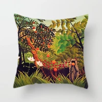 single sided polyester plant cushion cover decoration henry rousseau oil painting tropical animal oil painting sofa pillowcase