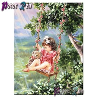 5d diamond painting girl and bear on swing embroidery diy full squareround mosaic picture rhinestone modern home decoration