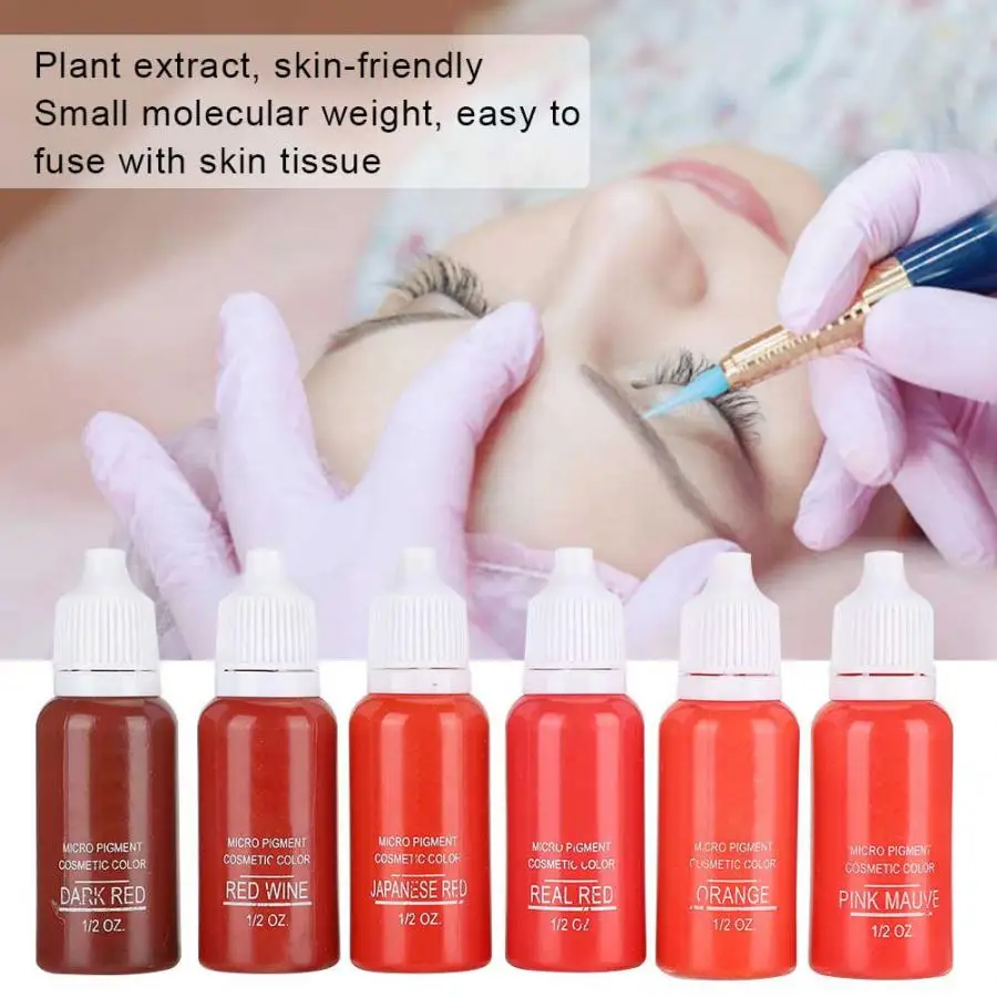 6pcs/set Semi-Permanent Makeup Tattoo Pigment Ink Plant Extract Beauty Makeup Tattoo Ink for Lip, Eyebrow Eye Liner Pigment Set