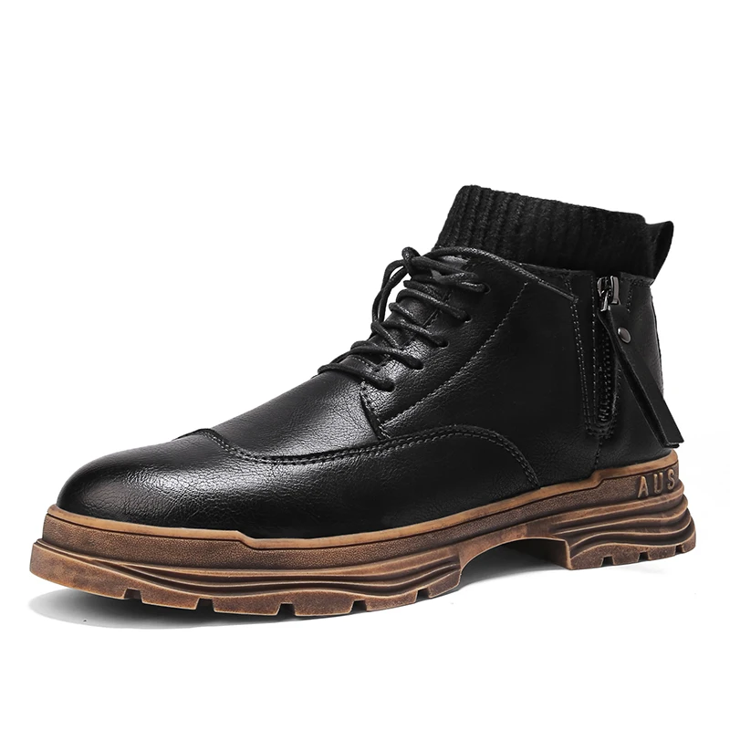 Ботильоны мужские кожаные на молнии с крючком и петлей|Мотоциклетные ботинки| |