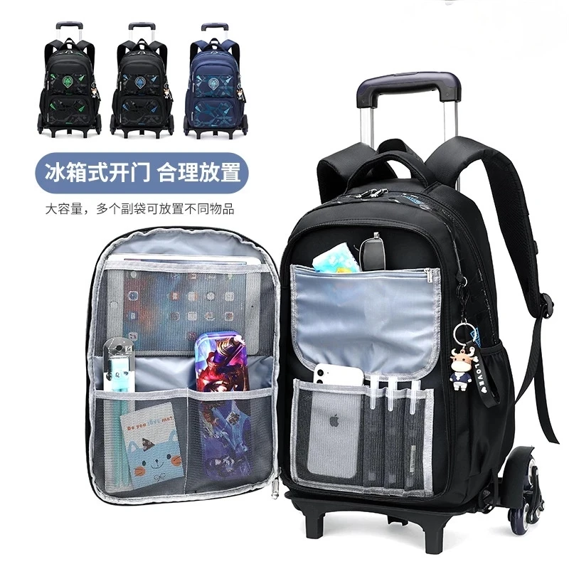 Children Waterproof Rolling School Bags Backpack on Wheels Large Capacity Child Backpack with School Wheels Detachable Luggage