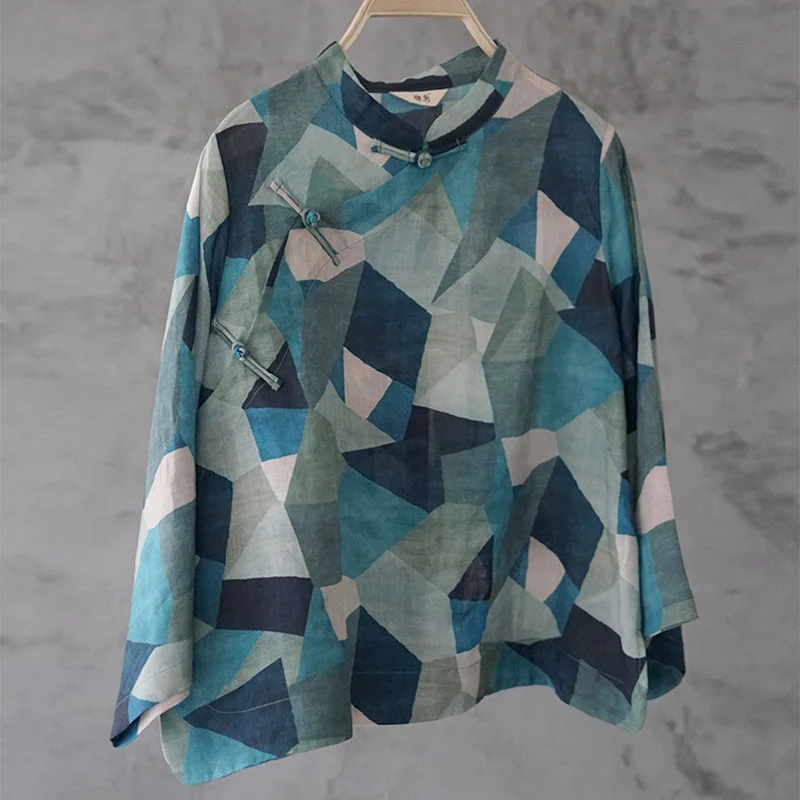 Блузка женская из рами с воротником-стойкой на пуговицах | Женская одежда