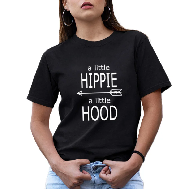 Летняя модная женская футболка Повседневная с коротким рукавом маленький хиппи