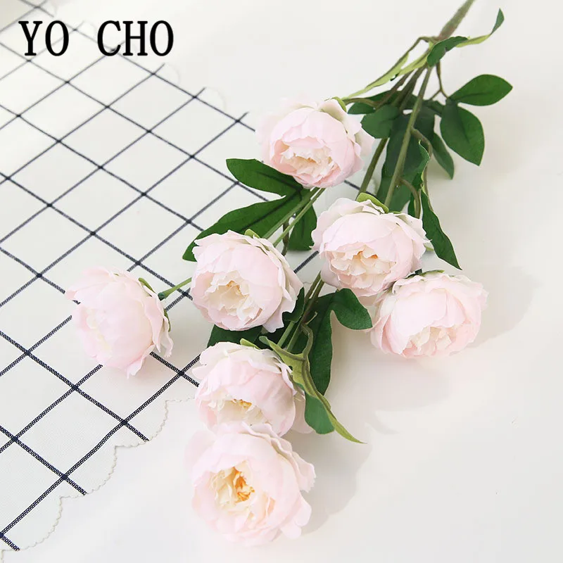 

75cm Mini Rose Pink Silk Flower Branch Artificial Flower 7 Heads Faux Roses Wedding Table Home Vase Wall Decoration Fake Flowers