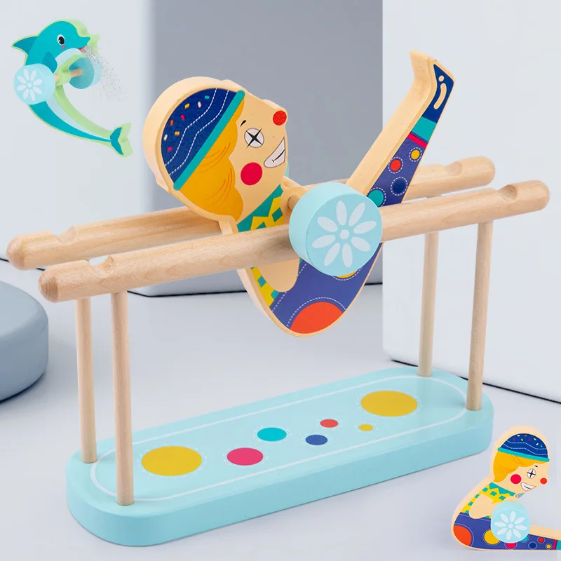 

Children's Wooden Circus Troupe Rolling Toy Stress-Reliever Clown Dolphin Montessori Education Eye Hand Coordination Kids Gift