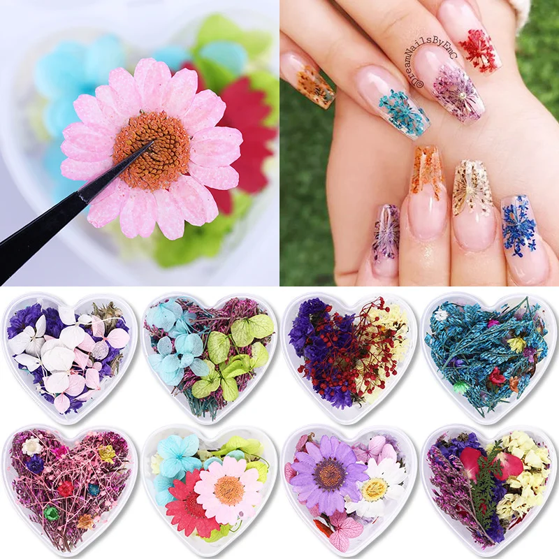 

1Box Dried Flowers 3D Hydrangea Flower Mixed Nail Drills Colorful DIY Handmade Flower Polish Nail Stickers Nail Art Decor
