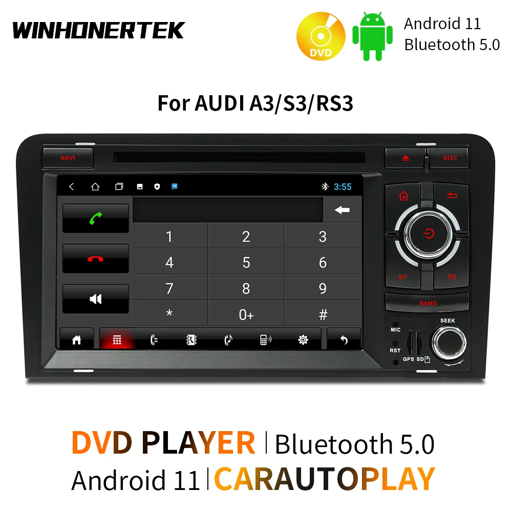 

WINHONGTEK 4K автомобильный Аудио Видео Радио RDS GPS 2 Din автомобильный DVD/CD плеер 1080P для Audi A3/S3/RS3 2003-2012 7-дюймовый MP4 плеер