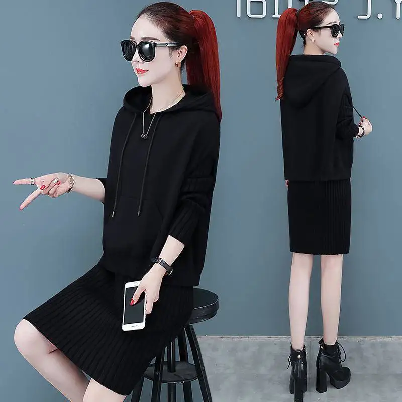 Новый стиль уличная мода вязаный комплект из двух предметов с длинным рукавом