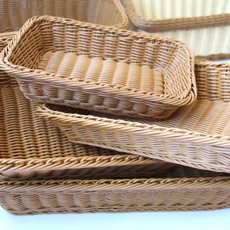 Wicker Baskets Bread Fruit Food Breakfast Display Box Handicrafts Home Decoration Hand-Woven Storage Baskets Rattan Storage Tray