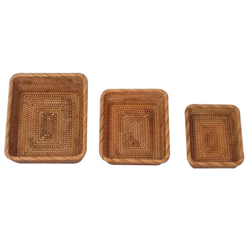 

3 Pack Rattan Baskets for Storage Rectangular Wicker Basket for Organizing Woven Basket for Organization and Storage